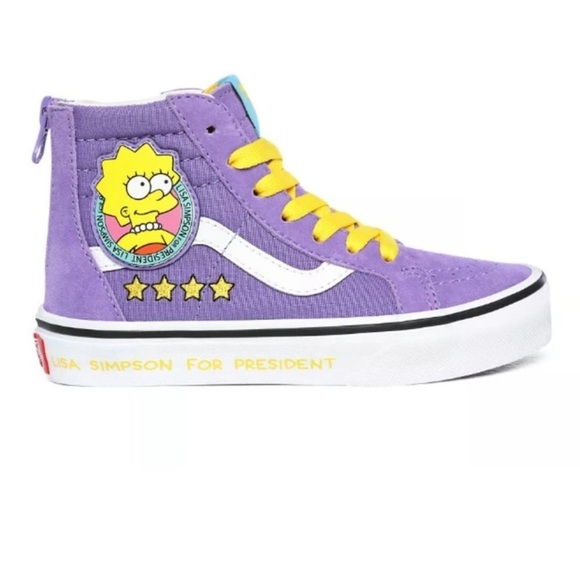 Vans The Simpsons Lisa for President Lisa 4 Prez Sk8 Hi Top Sneakers Kids Size 2 - Picture 12 of 13